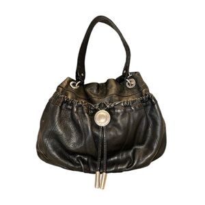 B Makowsky Black Leather Hobo Shoulder Bag Y2K 
Animal Print Lining